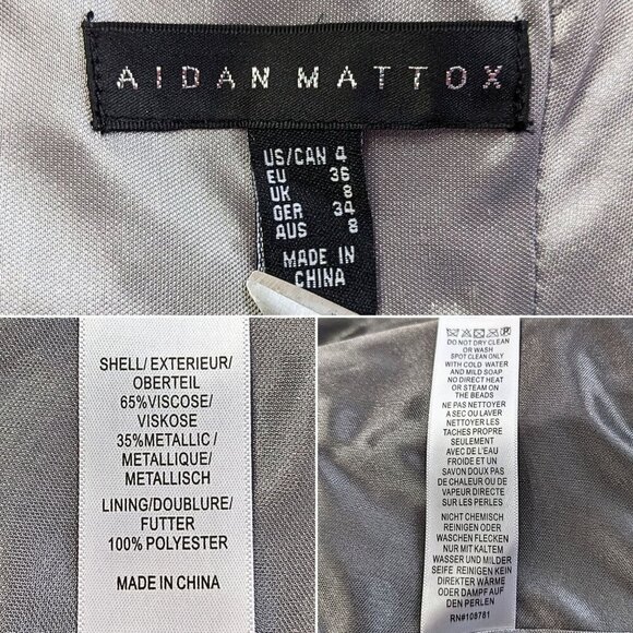 NWT AIDAN MATTOX Silver Sequin Embellished LS Faux Wrap Cocktail Mini Dress Sz 4 - Picture 3 of 10